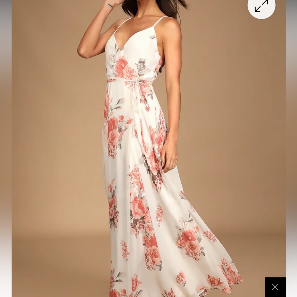 Lulus Cream/White Floral Print Wrap Maxi Dress